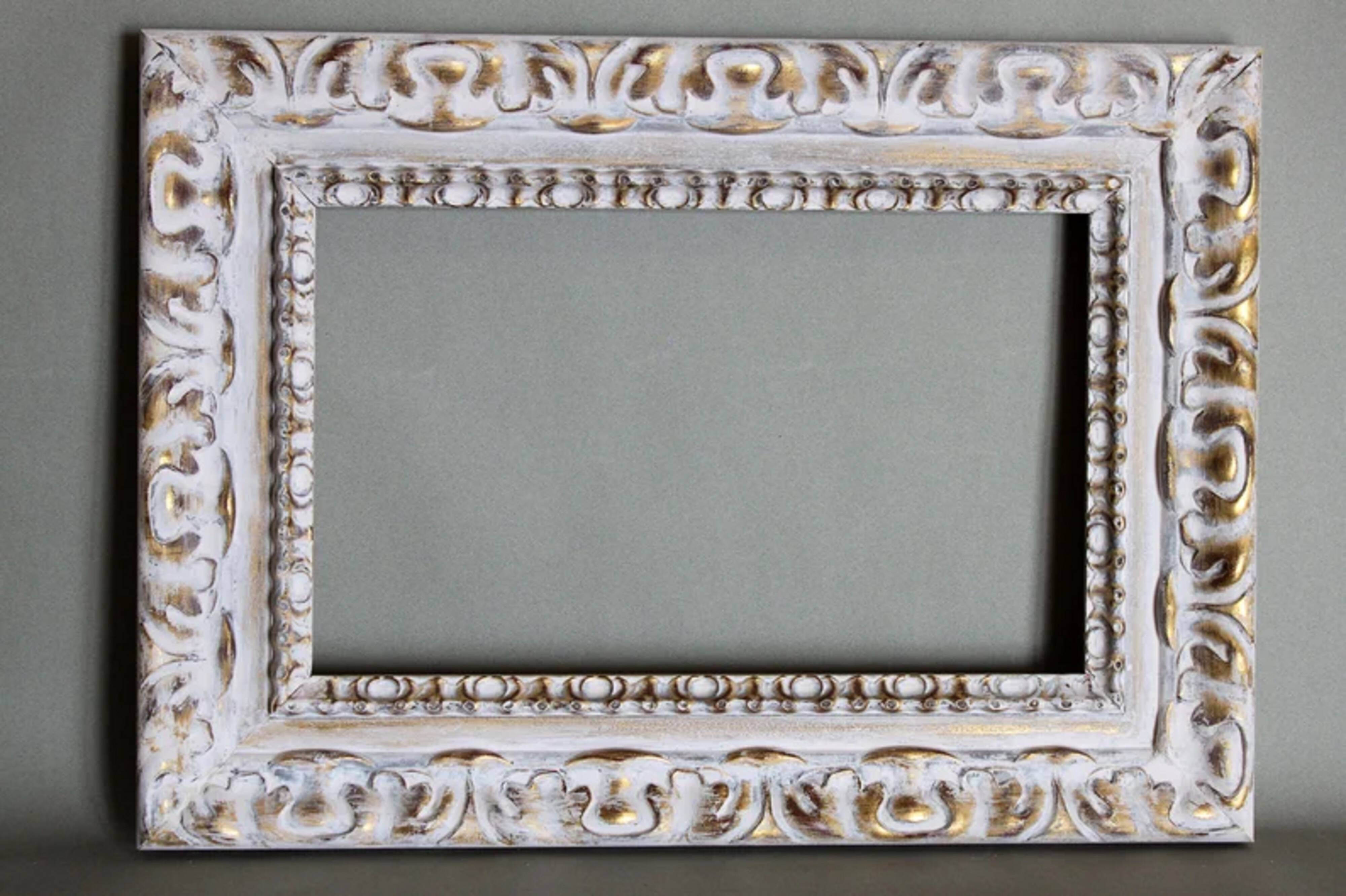 Exclusive carved wooden frame. stripped vintage frame.