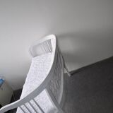 Art Nouveau bench in painted white wood and faux fur fabric, 1940s, 2-seater.