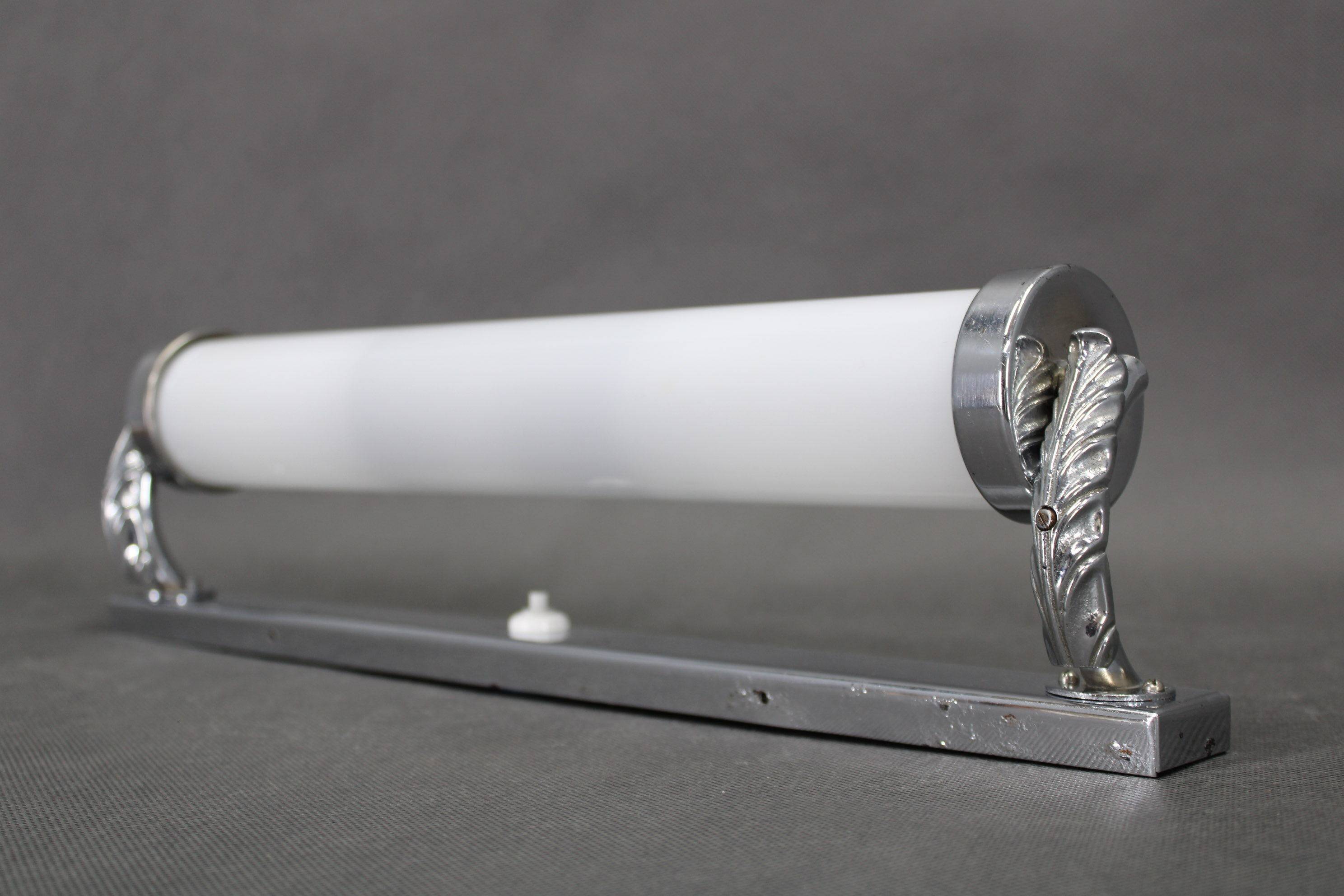 Czechoslovak Bauhaus Art Deco chrome tubular wall light with milk glass