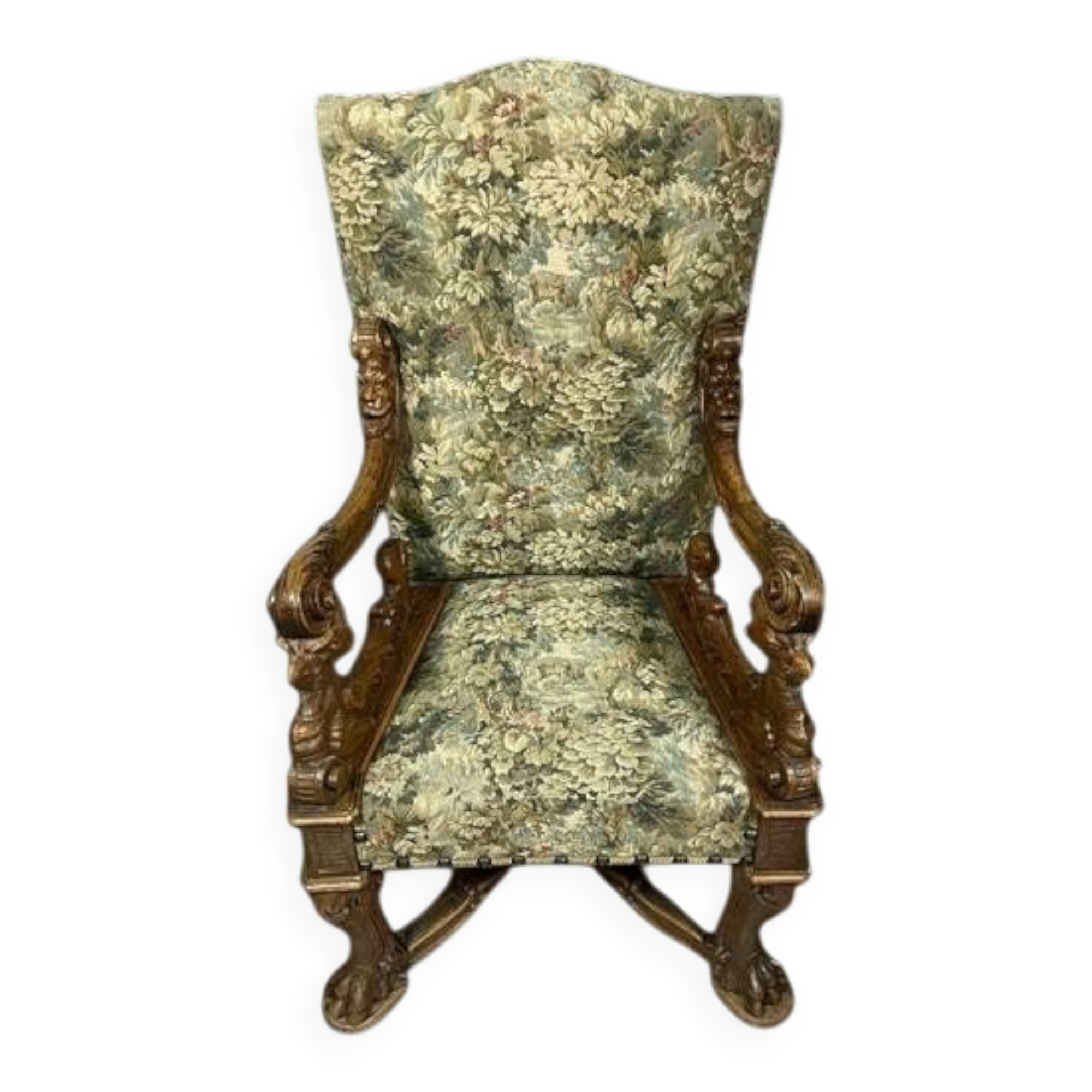 D'aprés Andréa Brustolon : Fauteuil Renaissance à haut dossier en noyer scu