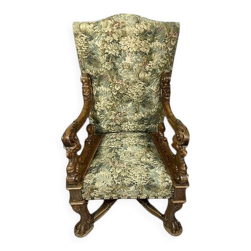 D'aprés Andréa Brustolon : Fauteuil Renaissance à haut dossier en noyer scu