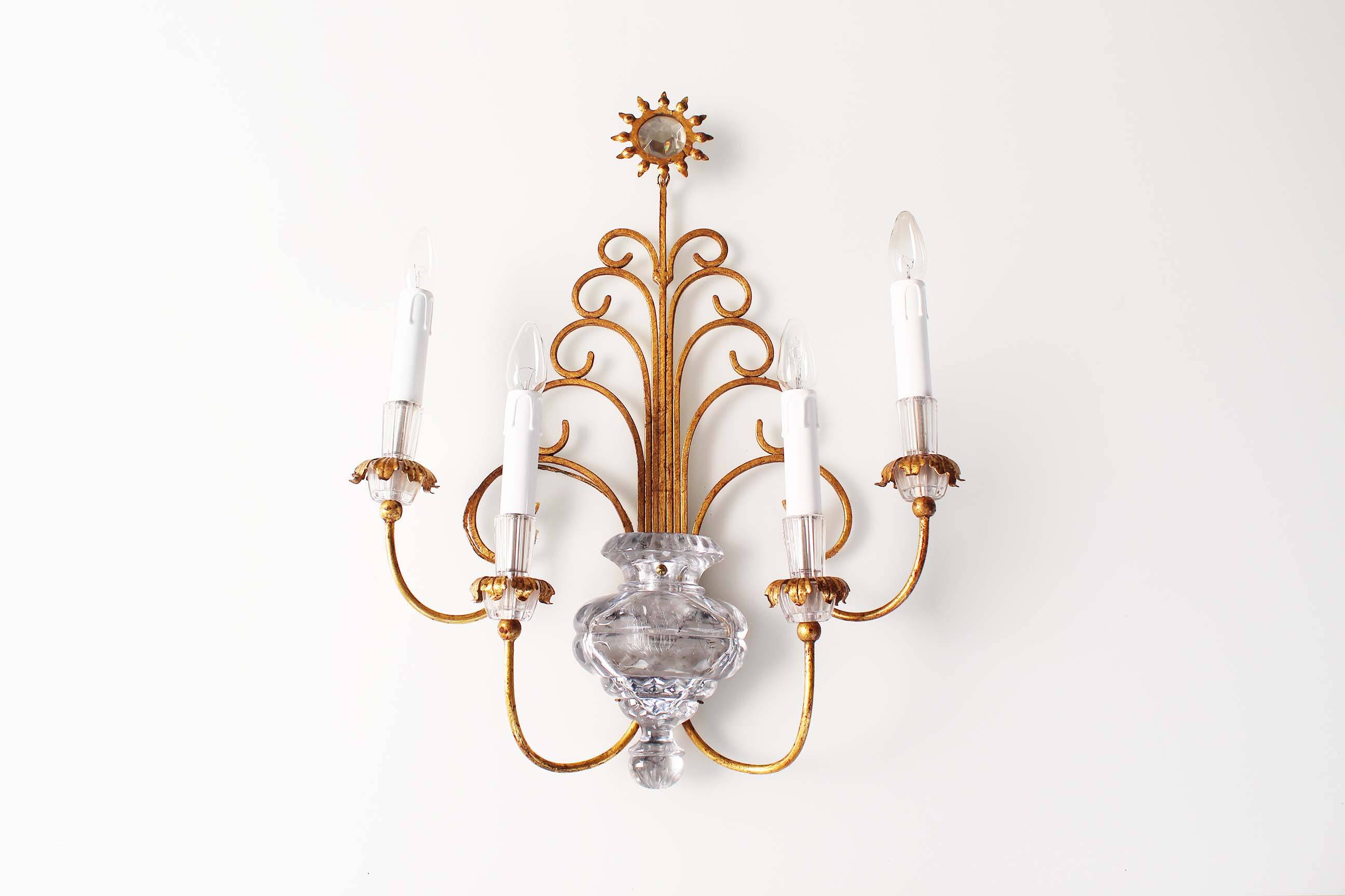 Monumental Bagues style crystal and gilt central sconce by Banci Firenze