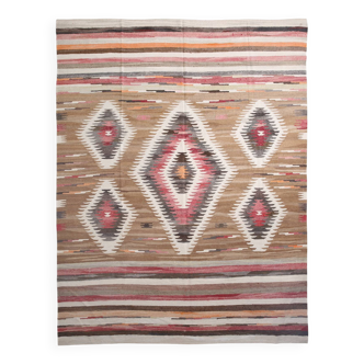 Caramel Brown %100 Wool Handmade Kilim Rug, 293x386 Cm