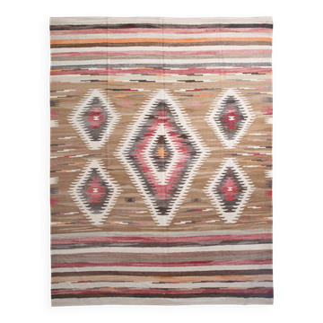 Tapis Kilim fait main en laine 100 % caramel brun, 293x386 cm