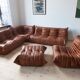 Cognac  brown leather Togo living room set, set of 5