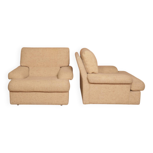 Ensemble de fauteuils danois avec coussins doux, confortable, en tissu en laine.