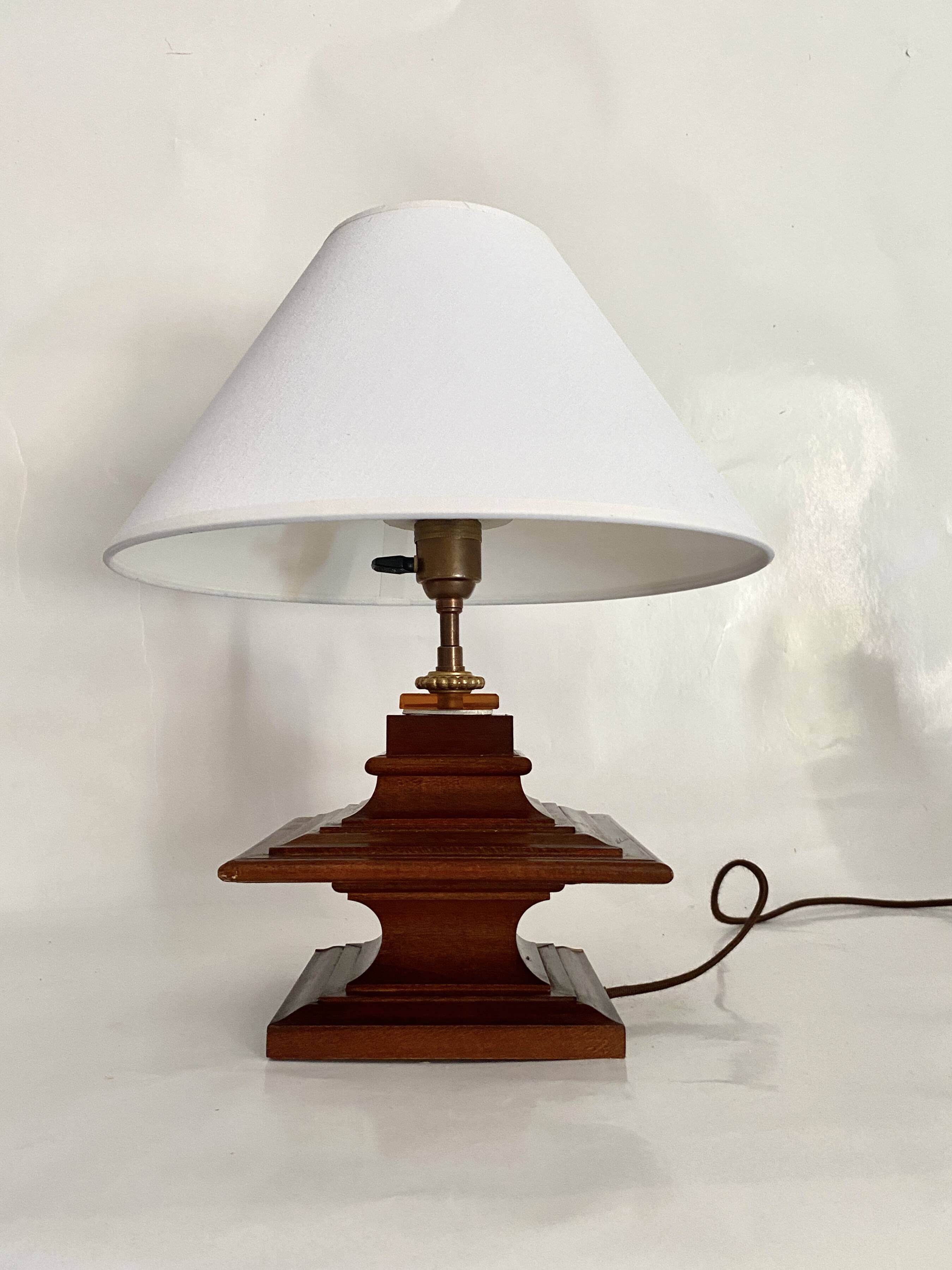 Wooden lamp, new 2M fabric cable, cotton lampshade