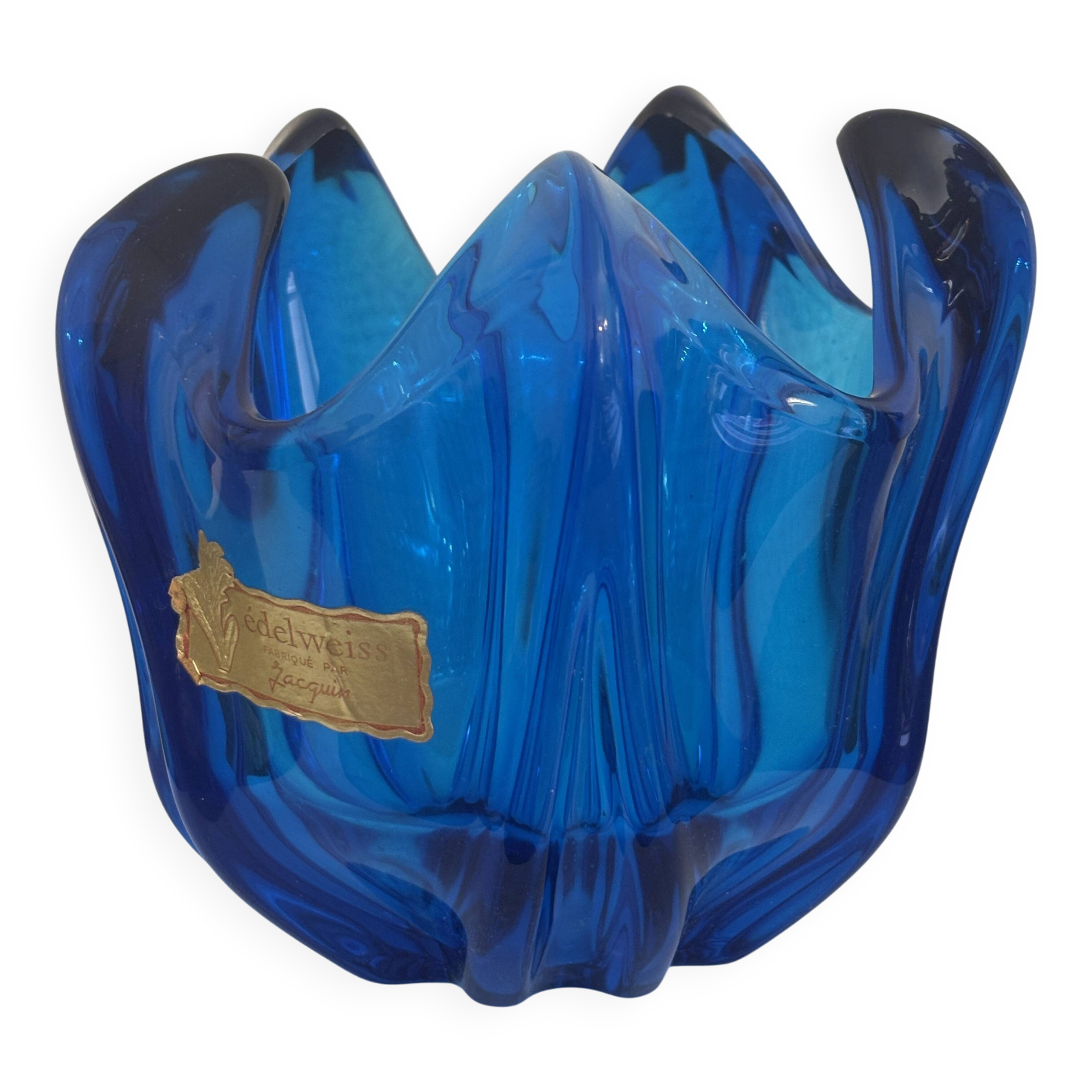 Vintage Cobalt Blue Glass Vase – Edelweiss by J acquin, 1960s