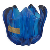 Vase Vintage en Verre Bleu Cobalt – Edelweiss par J acquin, Années 60