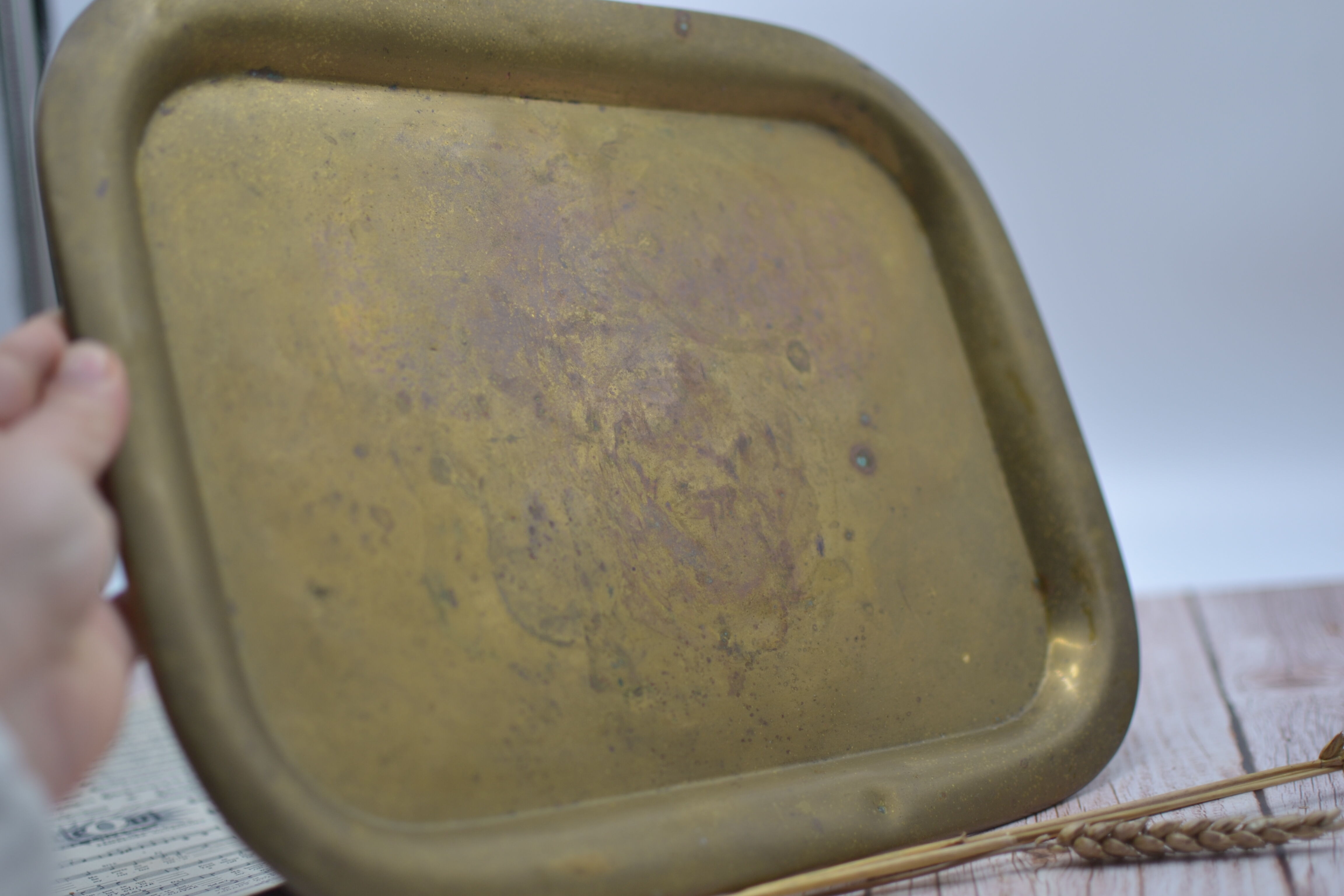 Vintage golden brass serving tray
