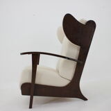1940s large wing chair in wool boucle, restored