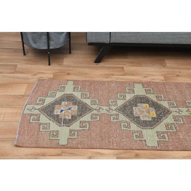 1970s Turkish Oushak Handmade Wool Cotton Orange Runner Rug 84x306