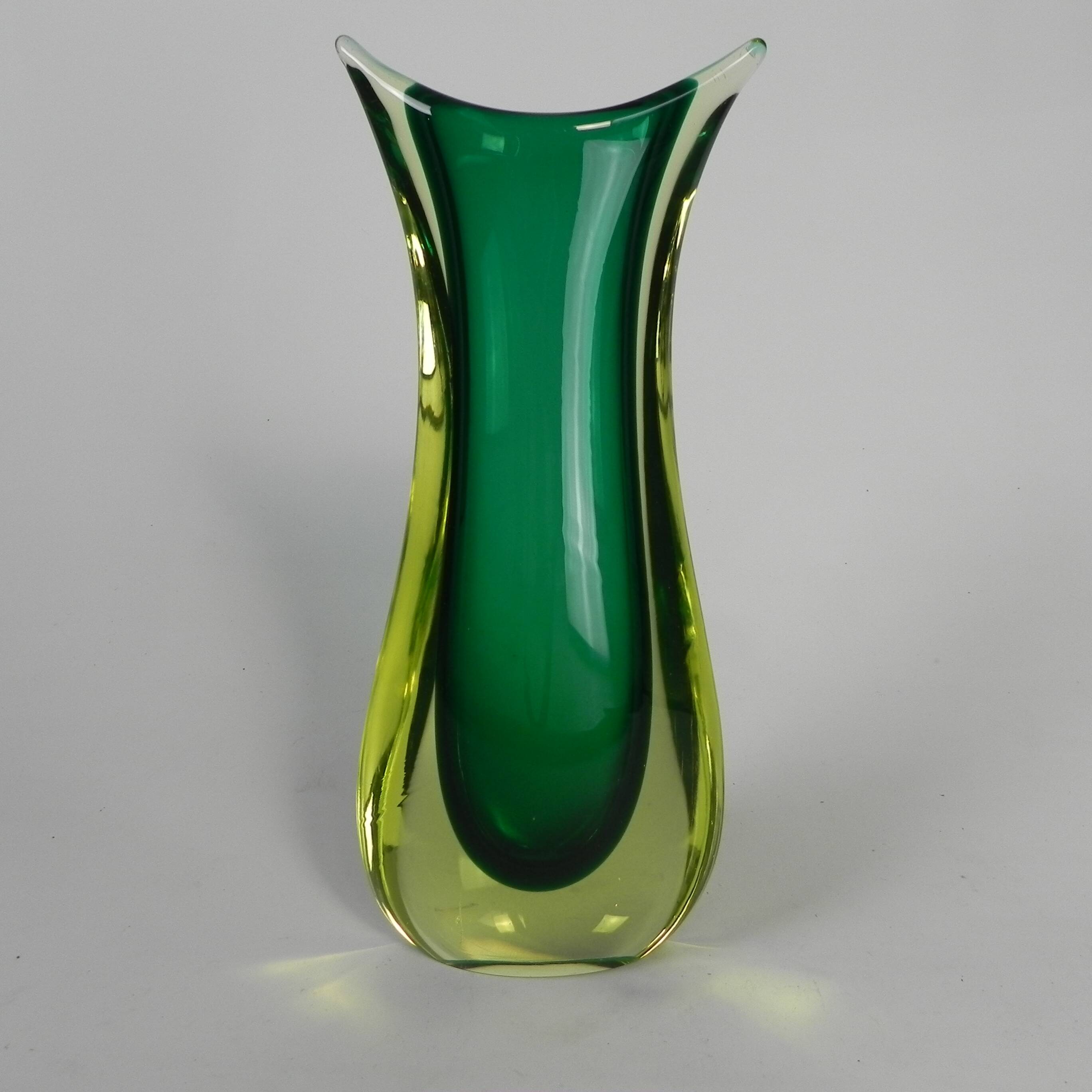 Murano Sommerso vase in green and amber yellow glass, 1960s