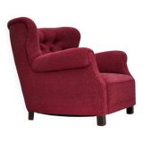 1950s, Danish relax armchair, red furniture fabric, ash wood legs.