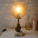 Art Deco nautilus table lamp, marble and golden globe
