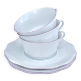 Set of 3 white porcelain cups with pink edging Schirnding Bavaria