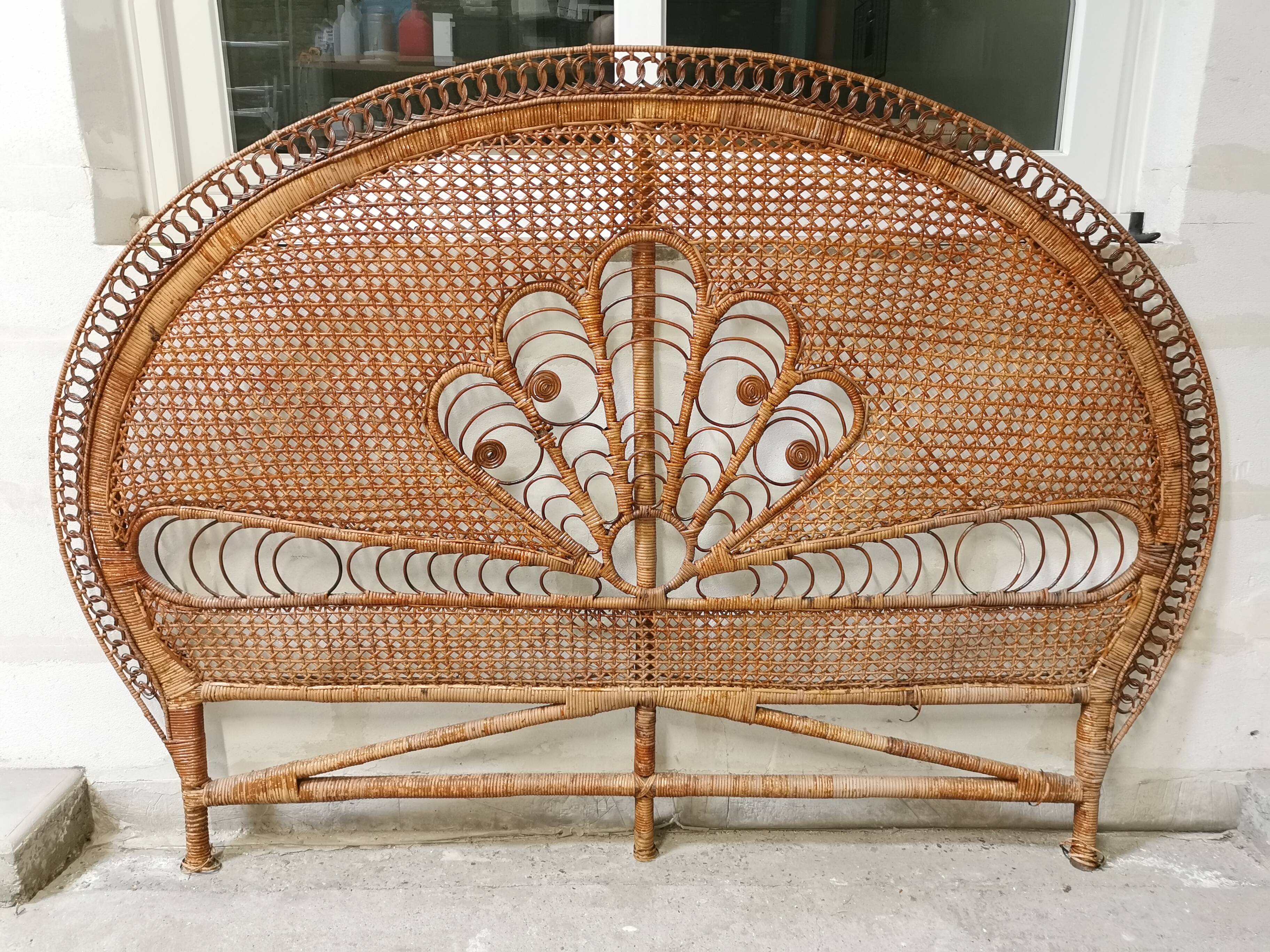 Emmanuelle peacock rattan and cane headboard 1960