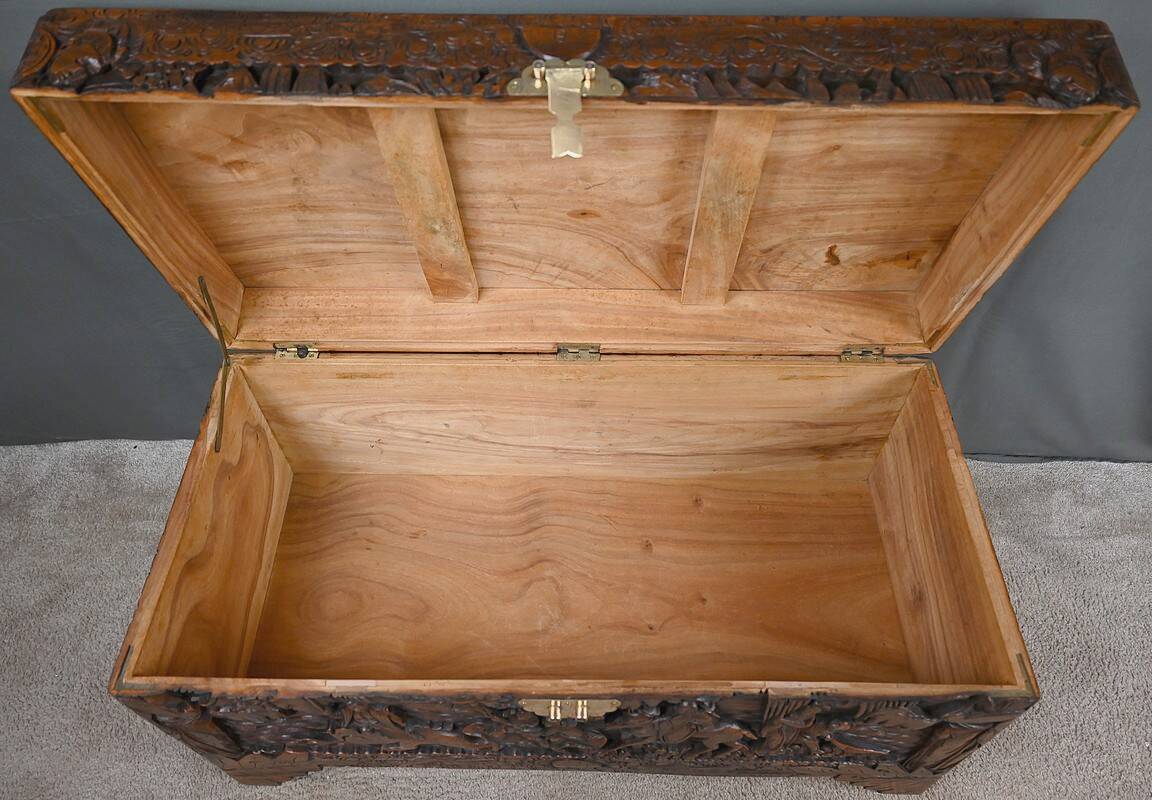 Large Camphor Wood Carved Chest, China – Mid 20th Century