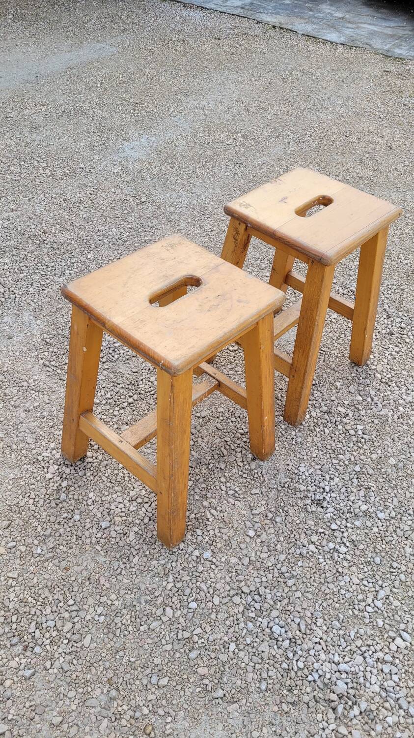 Pair of wooden stools from Gare 1950s
