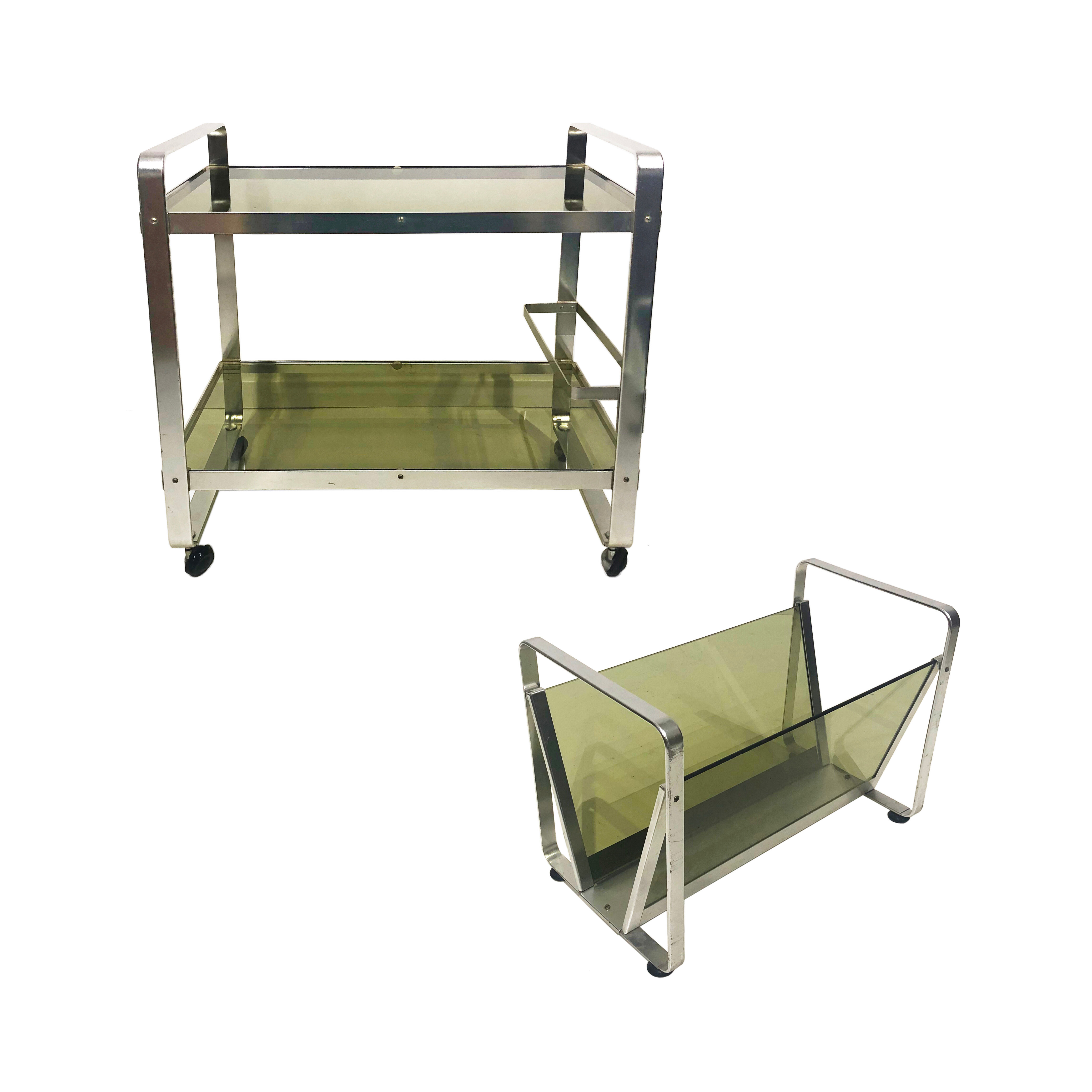 Av Handwerk Space Age Drinks Bar Cart Trolley Chrome Midcentury Modern Smoked Glass