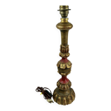 Large polychrome wooden lamp base 53.5 cm high from the socket.