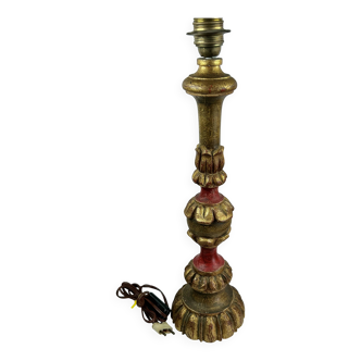 Large polychrome wooden lamp base 53.5 cm high from the socket.