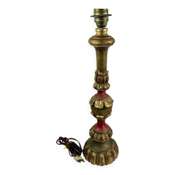 Large polychrome wooden lamp base 53.5 cm high from the socket.