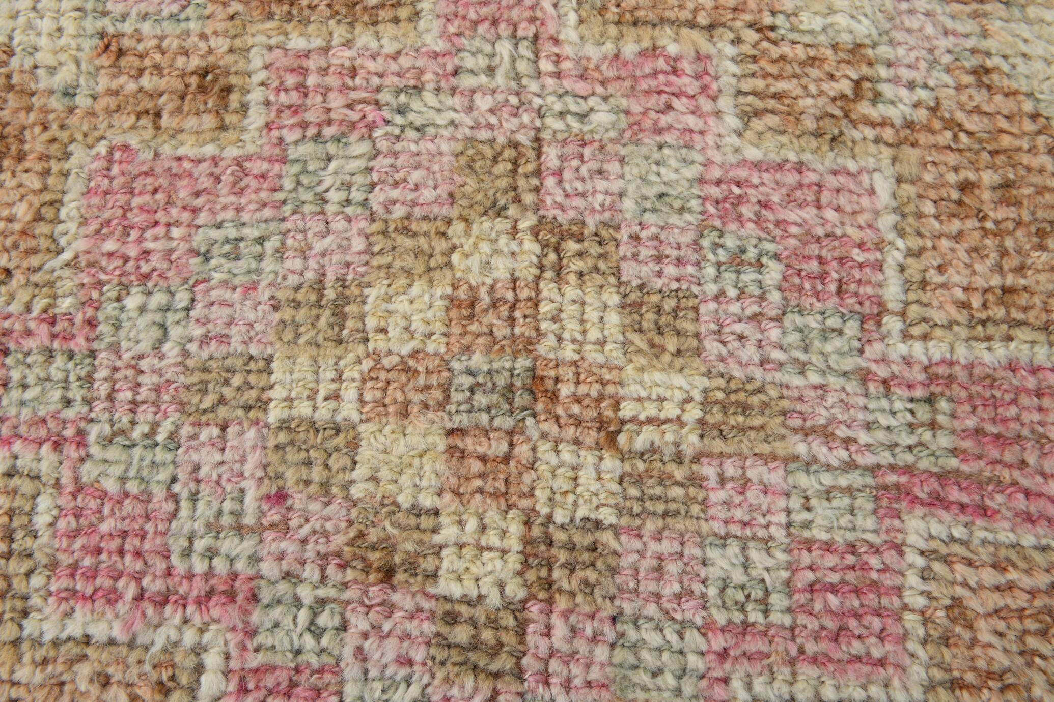 Turkish Pink & Brown Vintage Runner Rug, 78x371Cm