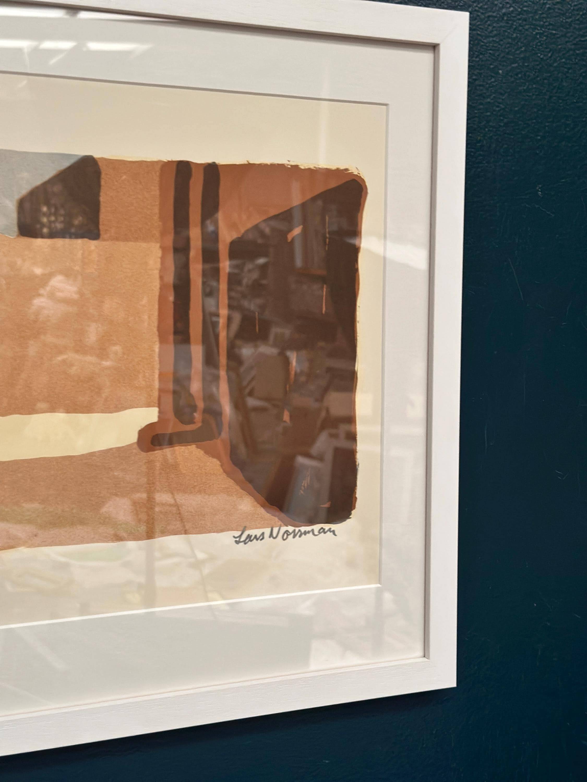 Original Swedish Color Lithograph – “Figure in a Sunlit Desert” by Lars Norrman