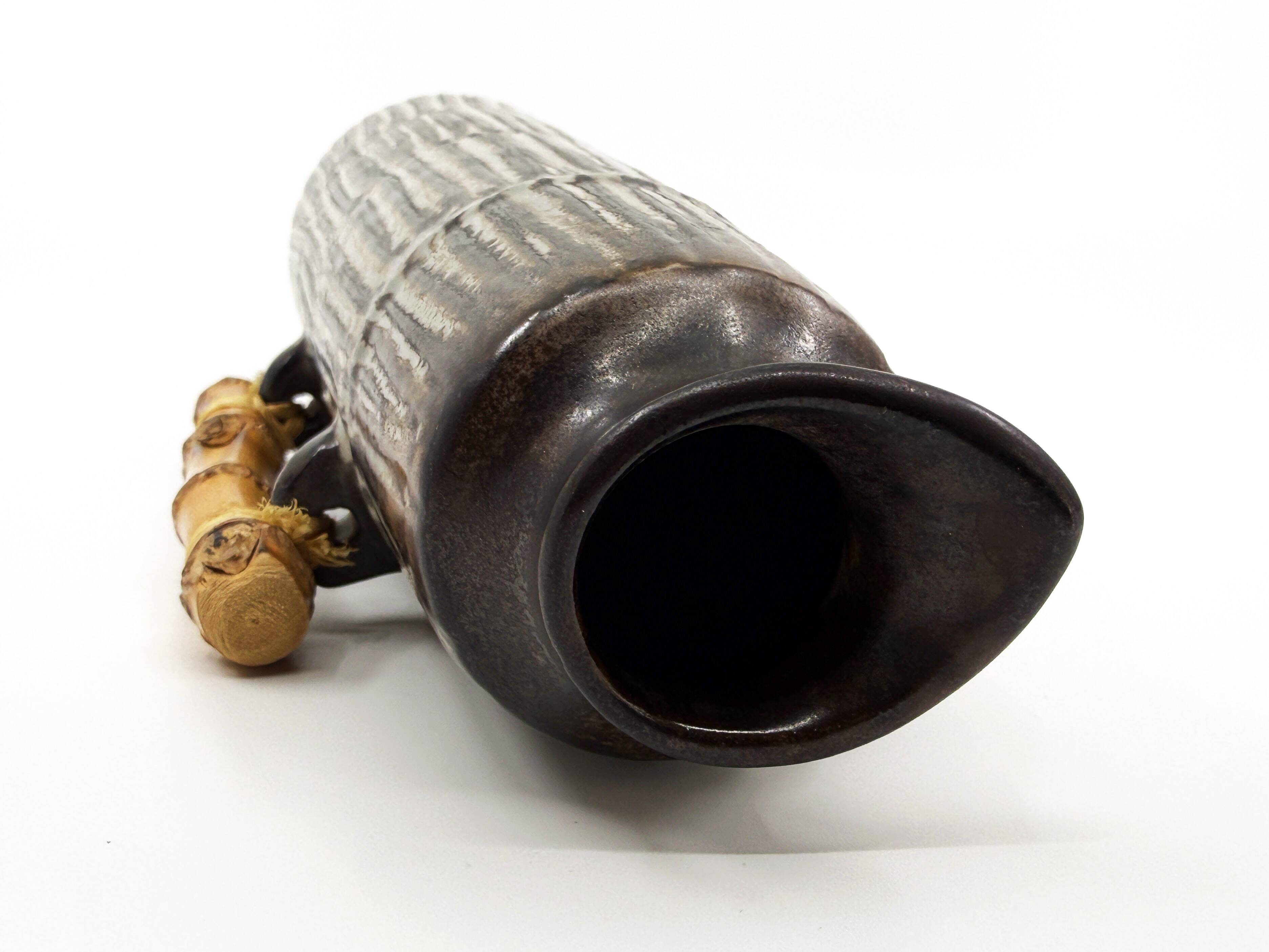 Vintage ceramic and bamboo pitcher vase • BR Keramik Denmark • 1960s