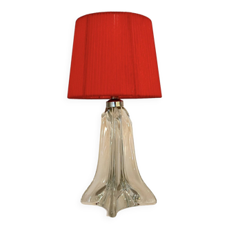 Vintage crystal lamp base with red pleated organza ribbon shade 1940