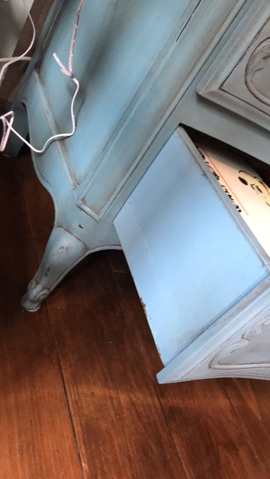 Commode patine bleu vieilli