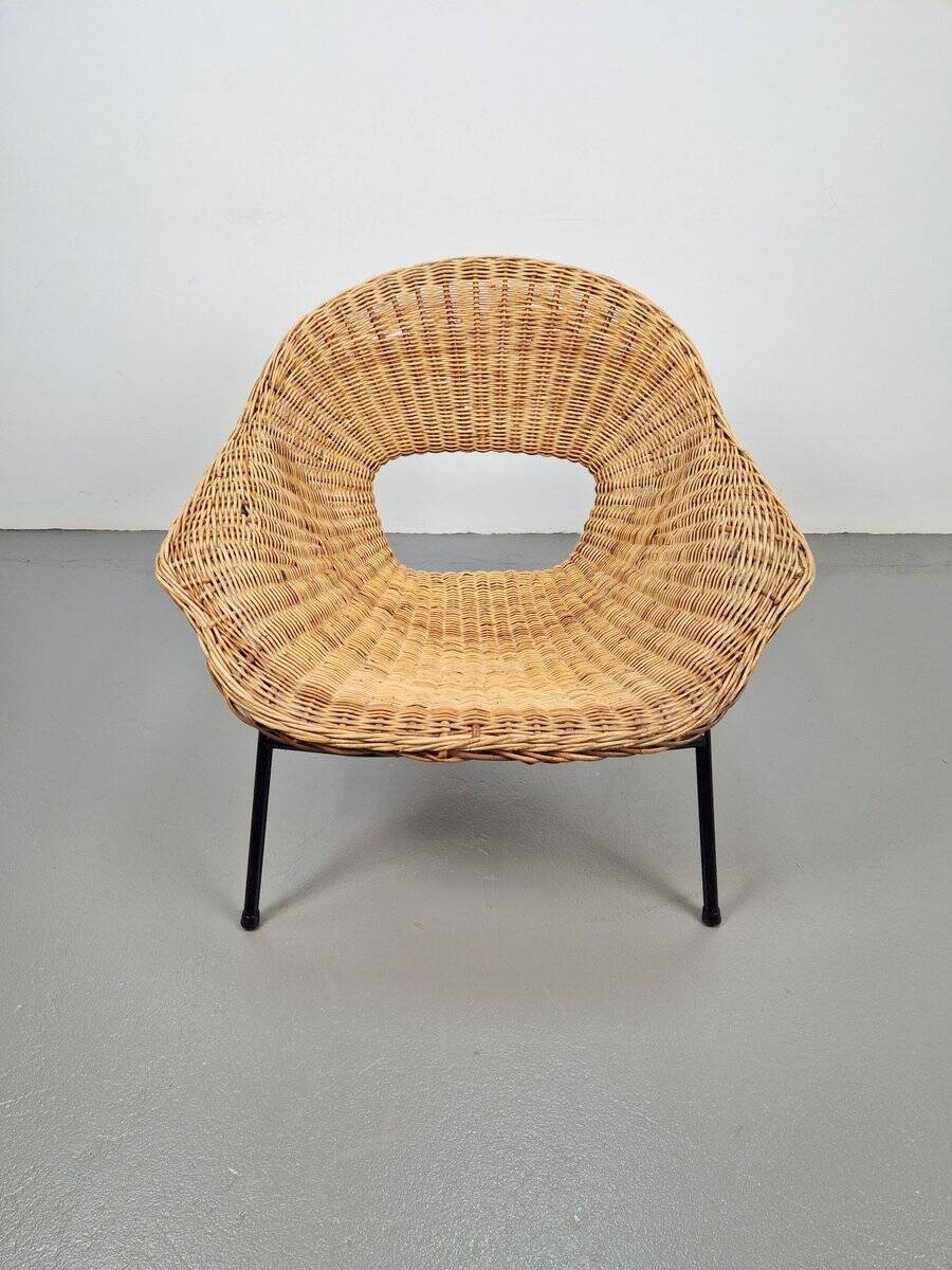 Vintage Rattan Lounge Chair with Tube Frame by Dirk van Sliedregt for Gebroeders Jonkers, 1960s