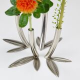 Werkstätte Hagenauer Up to 6 Soliflore Vases Leaf, Brass & Nickel, Vienna, 1960s