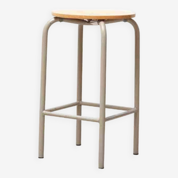 Stool with oak seat and beige legs