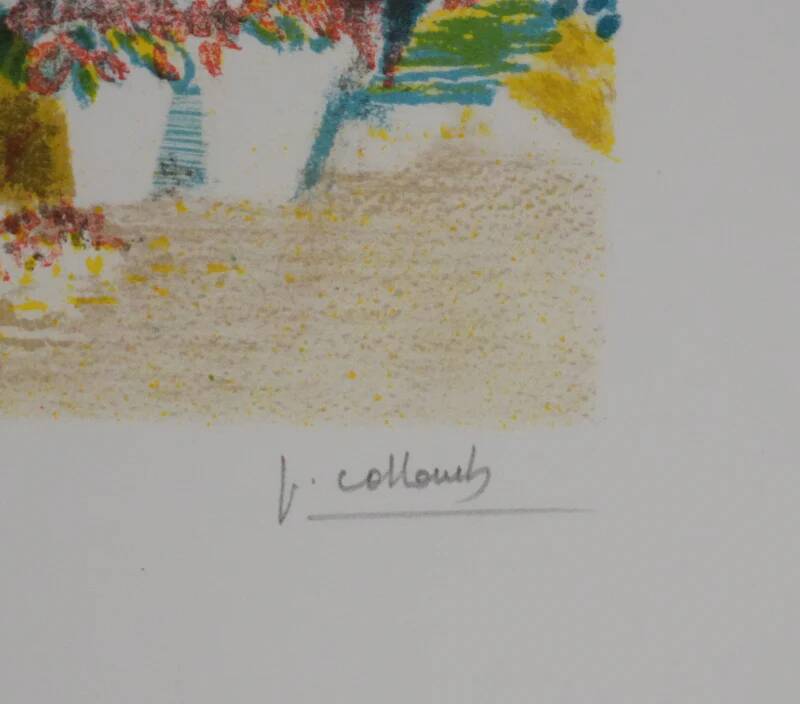 Paul Collomb: Flower Market, original signed lithograph.
