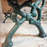 Antique French park bench in cast iron and oak – Sea green patina, 220 cm