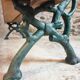 Antique French park bench in cast iron and oak – Sea green patina, 220 cm