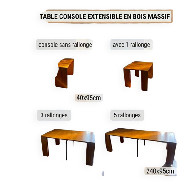 Table console extensible en bois massif 2 à 10 personnes