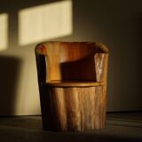 Sculptural stump chair, Brutalism, Wabi Sabi in solid pine, Swedish, 1968.