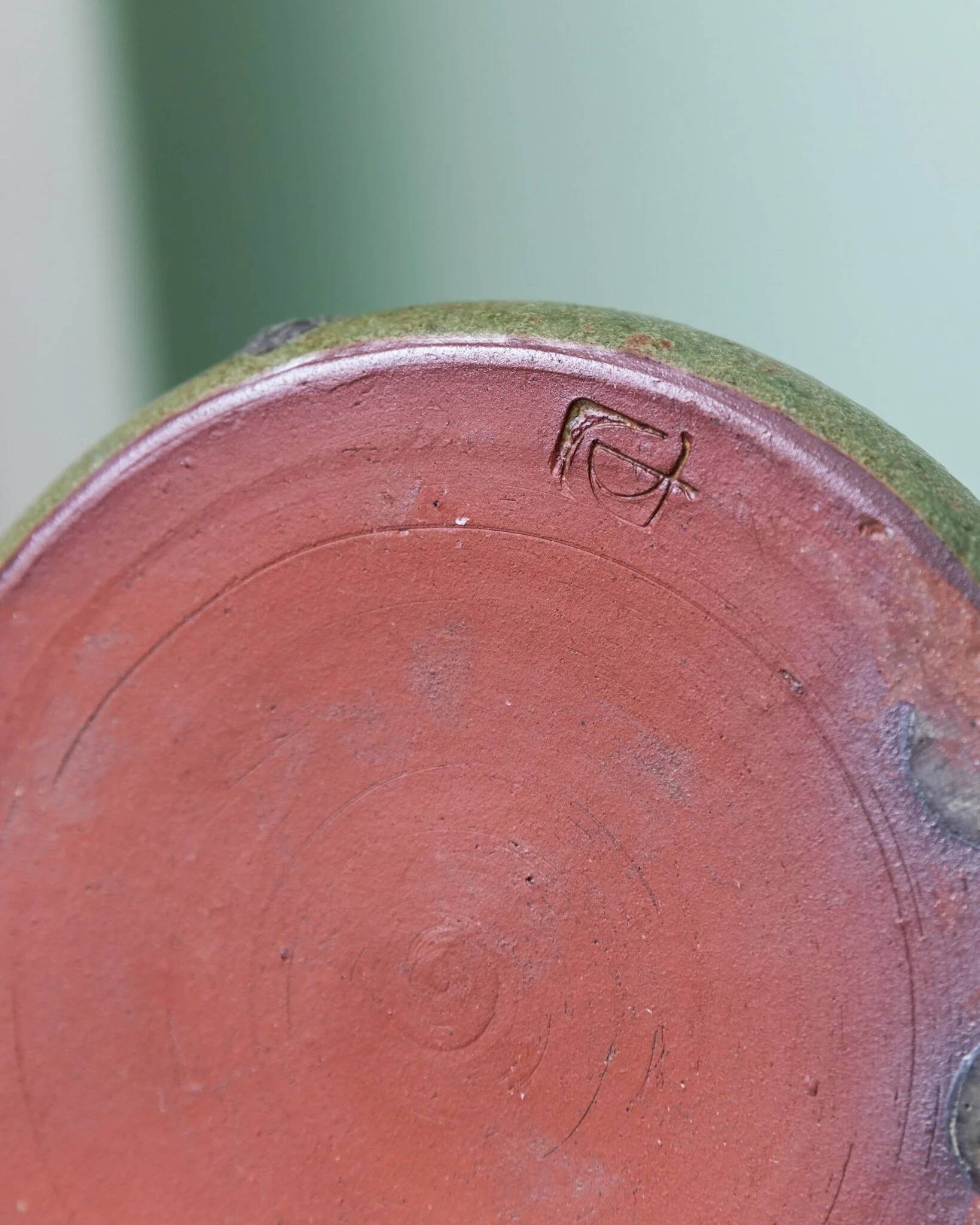 Vase en céramique fat lava vert-noir par Luise Duncker Studio, vintage des années 1970, milieu du siècle.