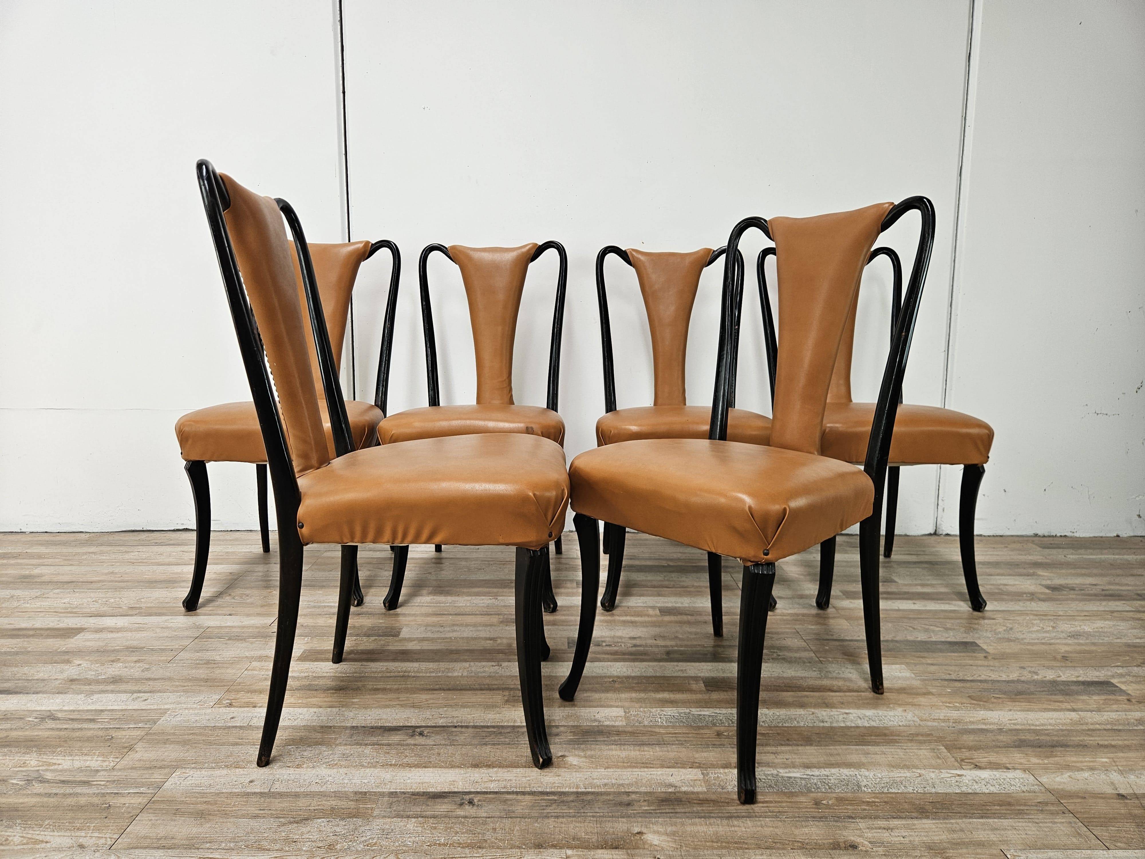 Set of 6 dining chairs by Vittorio Dassi from the 1950s