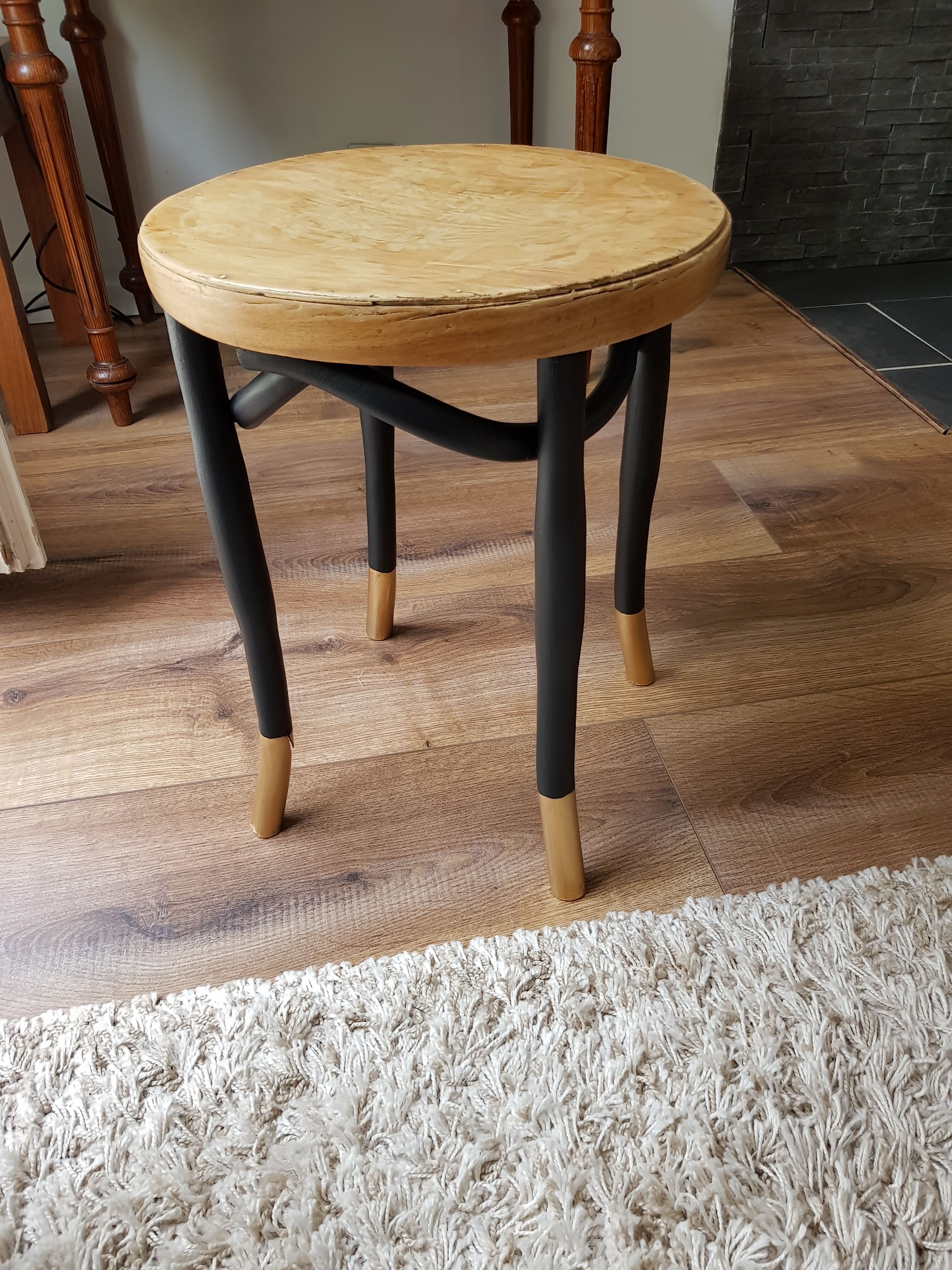 Authentic curved wooden thonet stool pattern flowers