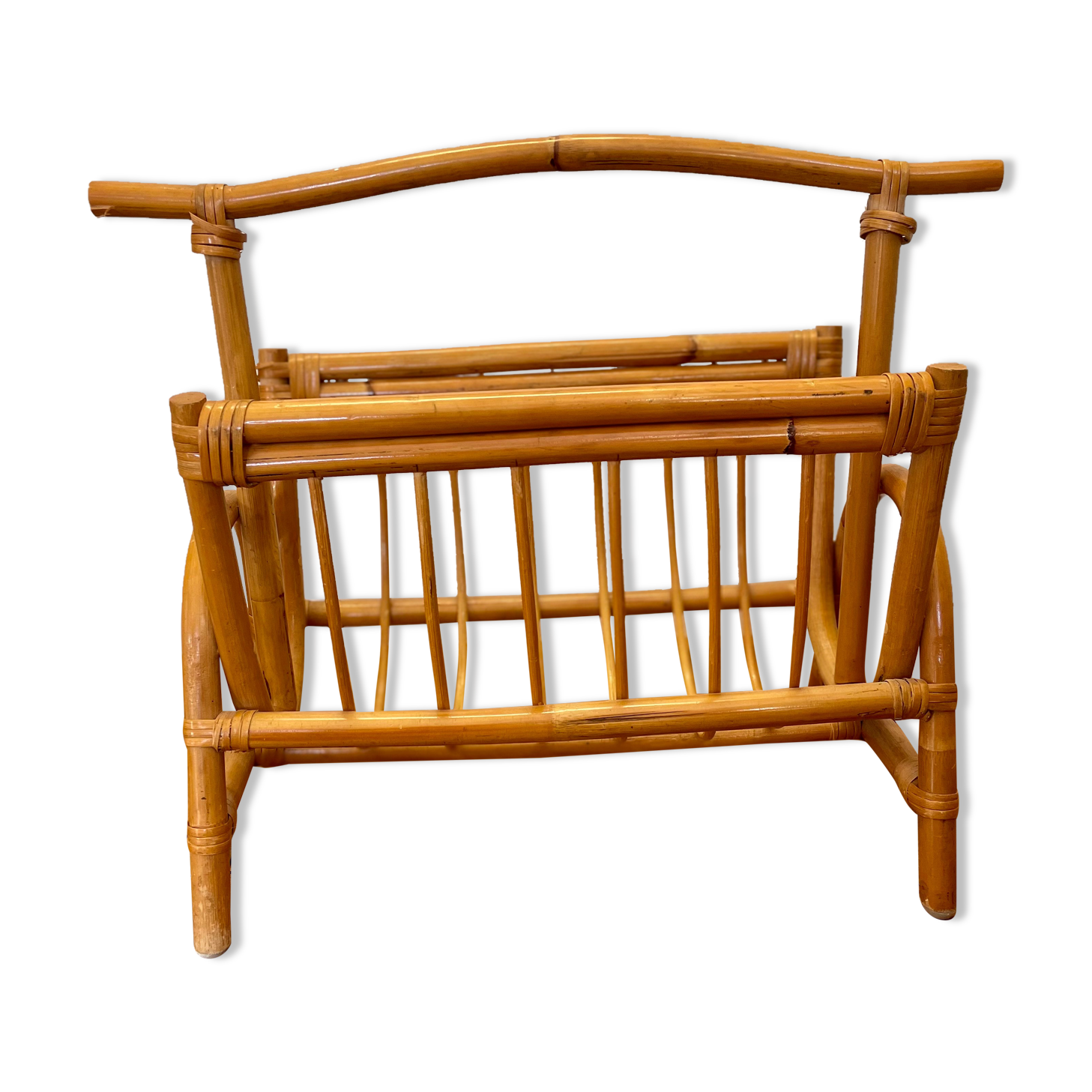 Vintage rattan magazine holder from the 60s and 70s