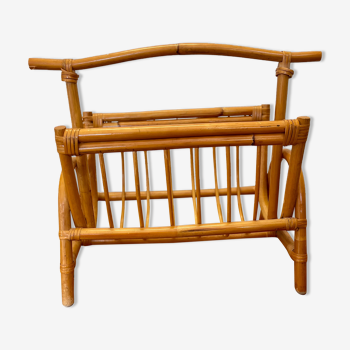 Vintage rattan magazine holder from the 60s and 70s