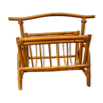 Vintage rattan magazine holder from the 60s and 70s