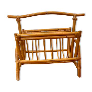Vintage rattan magazine holder from the 60s and 70s