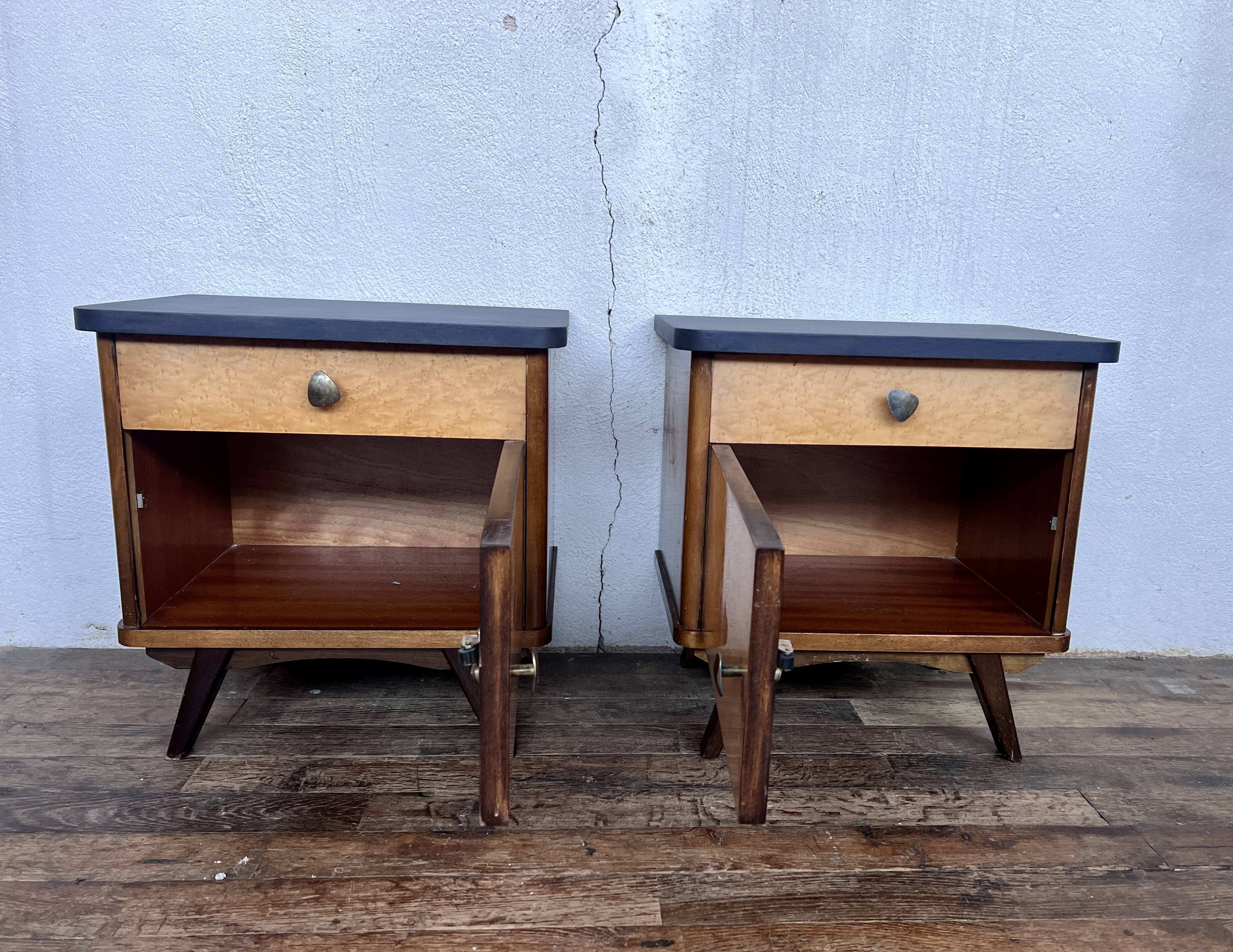 Pair of Bedside Table Bedside Table Vintage Compass Feet