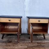 Paire de tables de nuit table de chevet vintage pieds compas