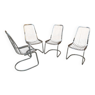 Set of 4 chrome cantilever chairs by Gastone Rinaldi, Italy 1970s.